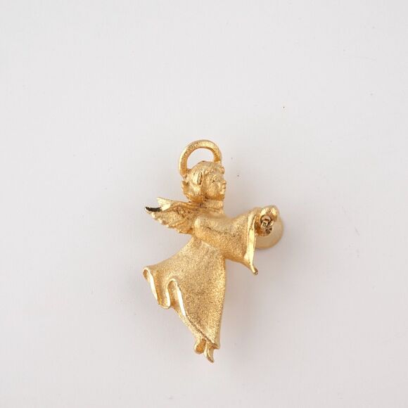 Vintage Gold Tone Cherub Angel Ringing Bell Brooch Pin - Picture 16 of 16